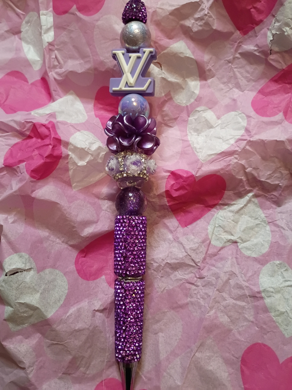 Luxury-Inspired Purple Crystal Beaded Ballpoint Pen
